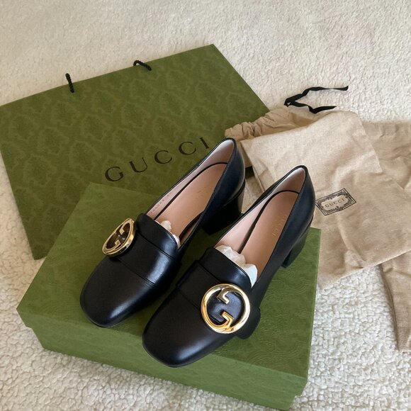 Gucci Blondie Interlocking GG Pumps Chunk Heel Black 37 - Picture 1 of 13
